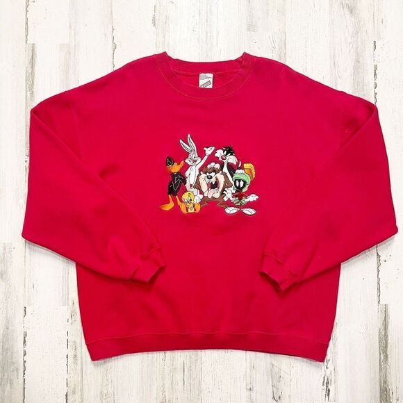 1998 Warner Bro Looney Tunes Embroidered Character Crewneck Size XL - Picture 1 of 6